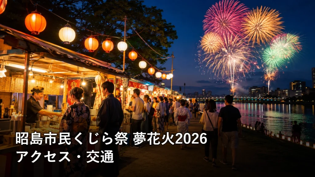 昭島市民くじら祭 夢花火2026のアクセス・交通を紹介する画像
