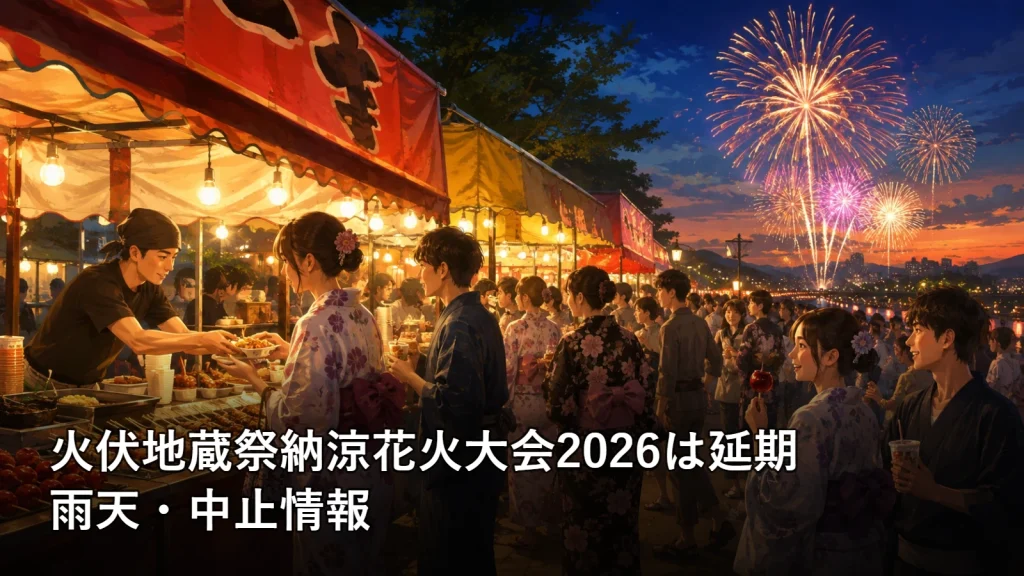 火伏地蔵祭納涼花火大会2026は延期の雨天・中止情報を紹介する画像