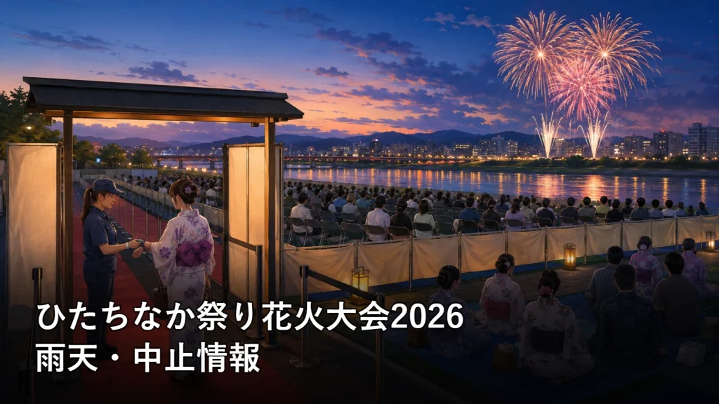 ひたちなか祭り花火大会2026の雨天・中止情報を紹介する画像