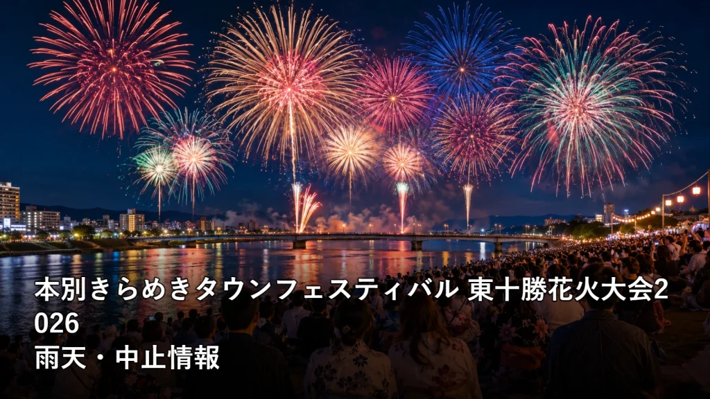 本別きらめきタウンフェスティバル 東十勝花火大会2026の雨天・中止情報を紹介する画像