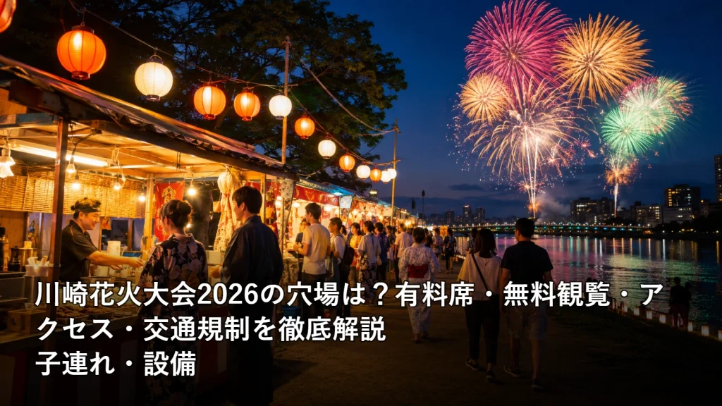 川崎花火大会2026の穴場は?有料席・無料観覧・アクセス・交通規制を徹底解説の子連れ・設備を紹介する画像