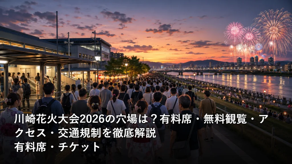 川崎花火大会2026の穴場は?有料席・無料観覧・アクセス・交通規制を徹底解説の有料席・チケットを紹介する画像