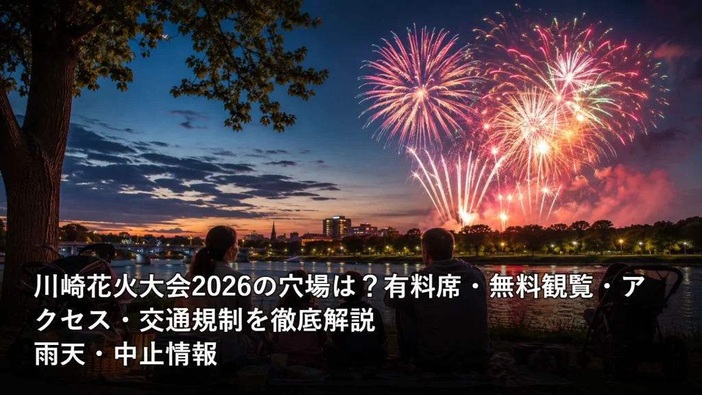 川崎花火大会2026の穴場は?有料席・無料観覧・アクセス・交通規制を徹底解説の雨天・中止情報を紹介する画像