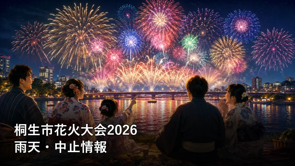 桐生市花火大会2026の雨天・中止情報を紹介する画像