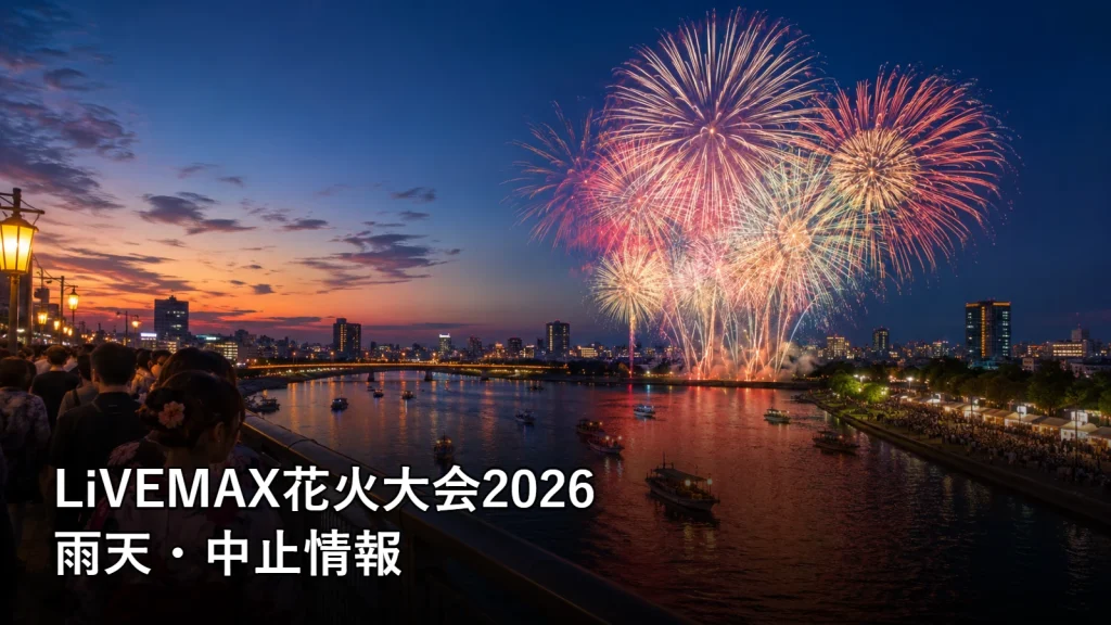 LiVEMAX花火大会2026の雨天・中止情報を紹介する画像