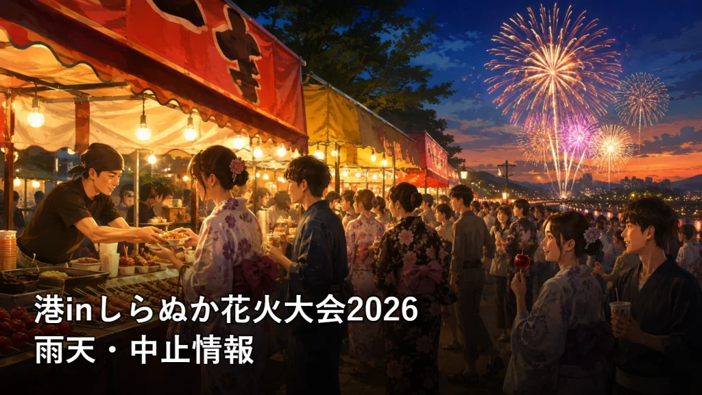 港inしらぬか花火大会2026の雨天・中止情報を紹介する画像