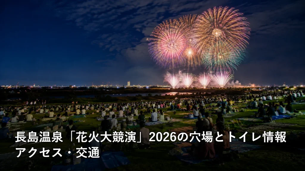 長島温泉「花火大競演」2026の穴場とトイレ情報のアクセス・交通を紹介する画像