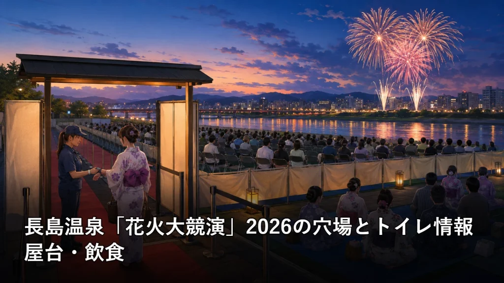 長島温泉「花火大競演」2026の穴場とトイレ情報の屋台・飲食を紹介する画像