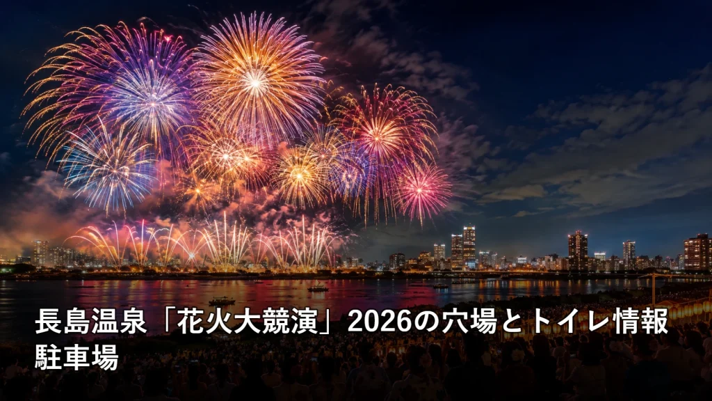 長島温泉「花火大競演」2026の穴場とトイレ情報の駐車場を紹介する画像