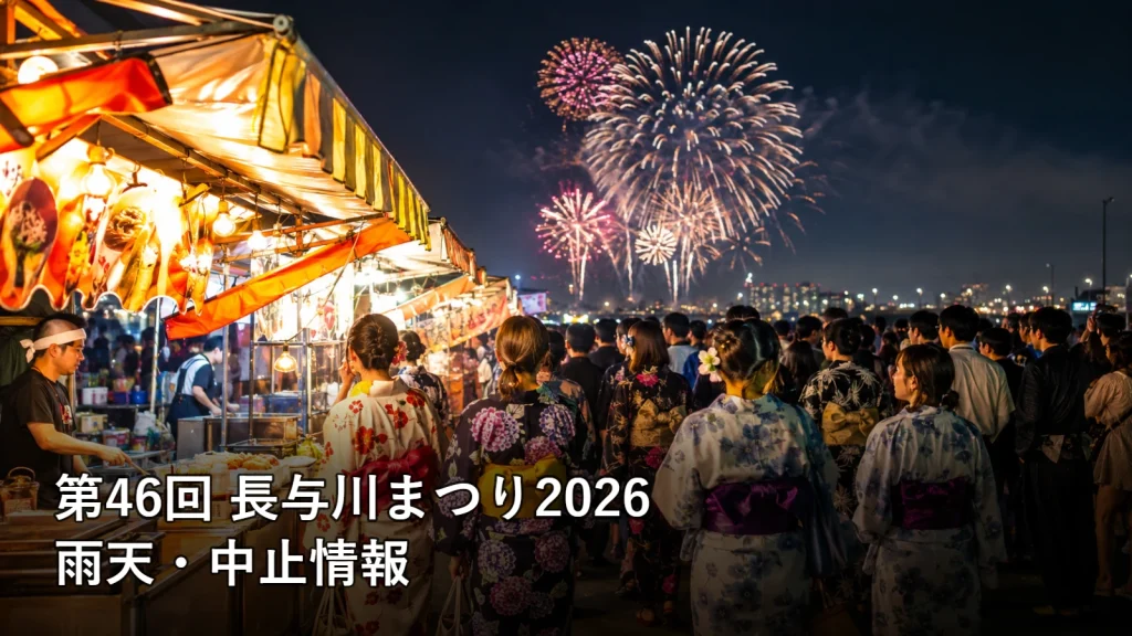 第46回 長与川まつり2026の雨天・中止情報を紹介する画像