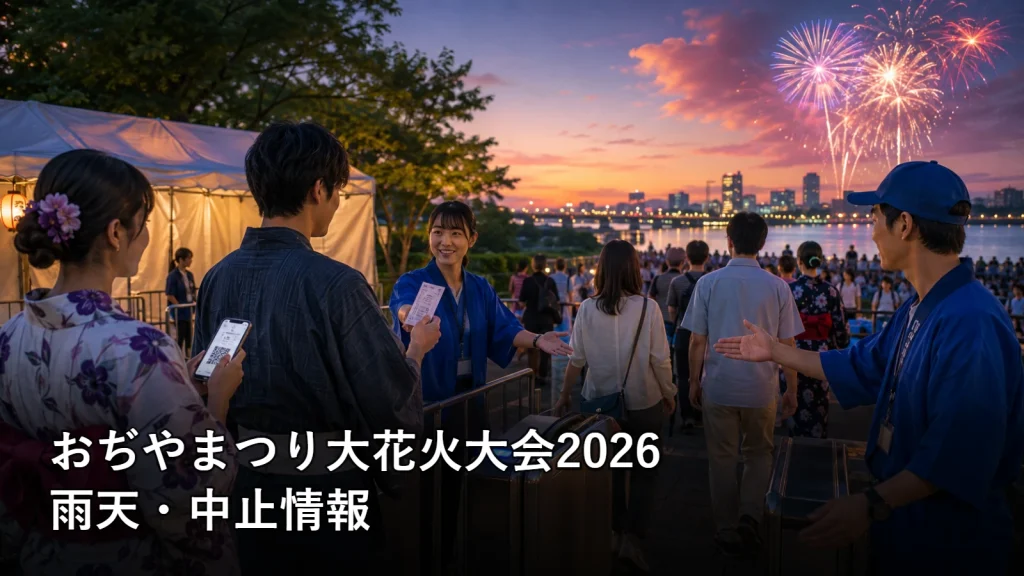 おぢやまつり大花火大会2026の雨天・中止情報を紹介する画像