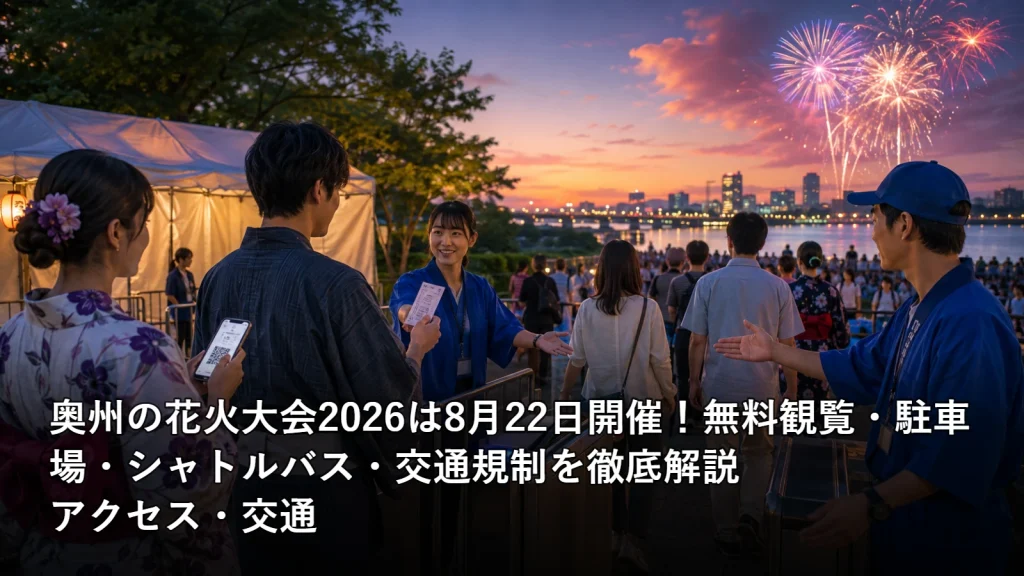 奥州の花火大会2026は8月22日開催!無料観覧・駐車場・シャトルバス・交通規制を徹底解説のアクセス・交通を紹介する画像