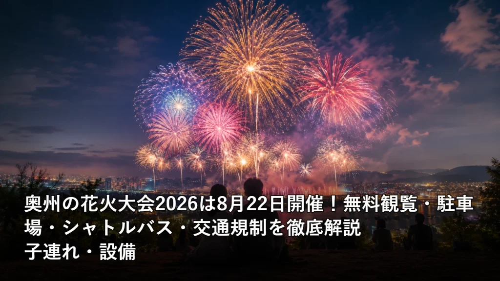 奥州の花火大会2026は8月22日開催!無料観覧・駐車場・シャトルバス・交通規制を徹底解説の子連れ・設備を紹介する画像
