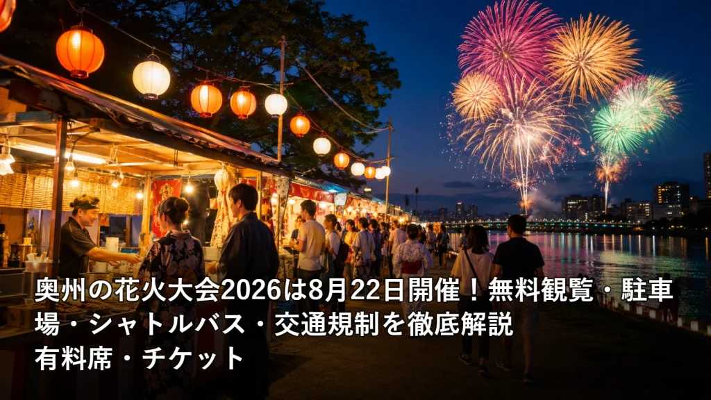奥州の花火大会2026は8月22日開催!無料観覧・駐車場・シャトルバス・交通規制を徹底解説の有料席・チケットを紹介する画像