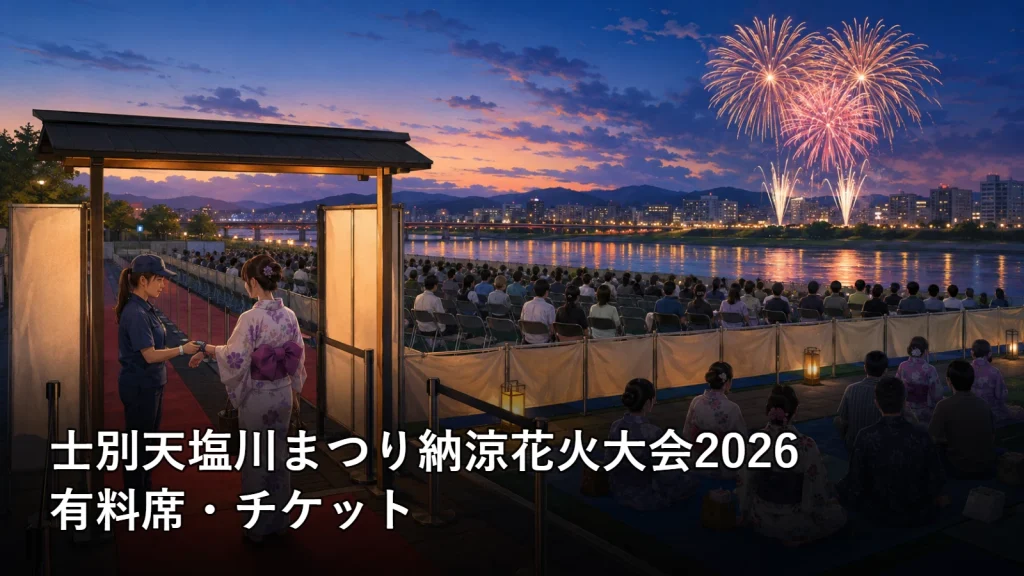 士別天塩川まつり納涼花火大会2026の有料席・チケットを紹介する画像