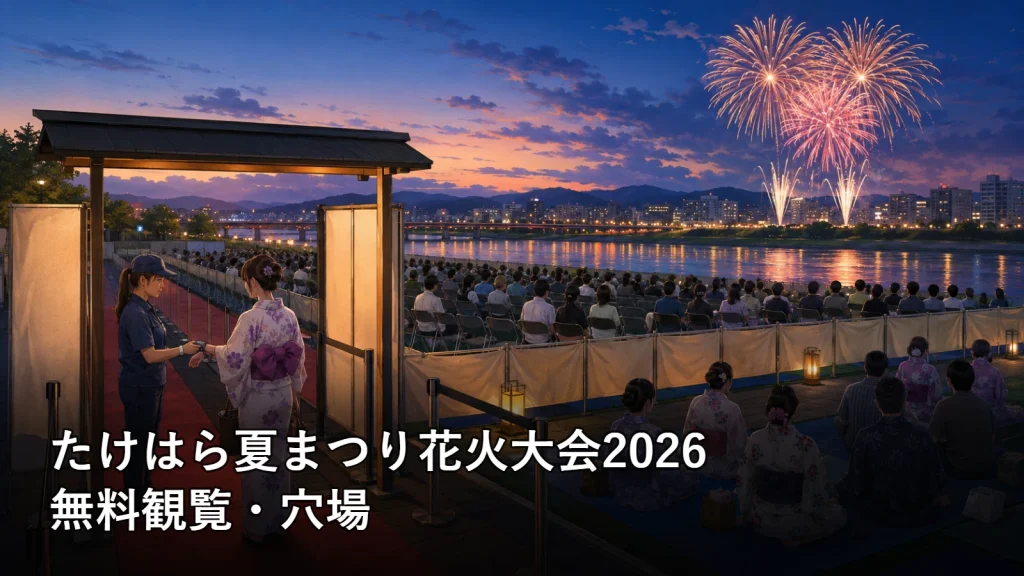 たけはら夏まつり花火大会2026の無料観覧・穴場を紹介する画像