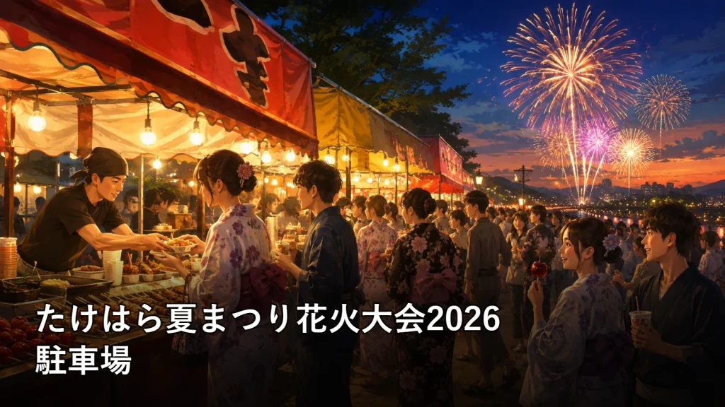 たけはら夏まつり花火大会2026の駐車場を紹介する画像