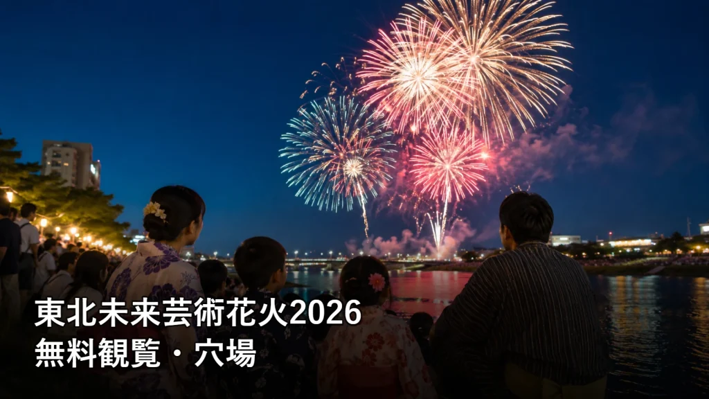 東北未来芸術花火2026の無料観覧・穴場を紹介する画像