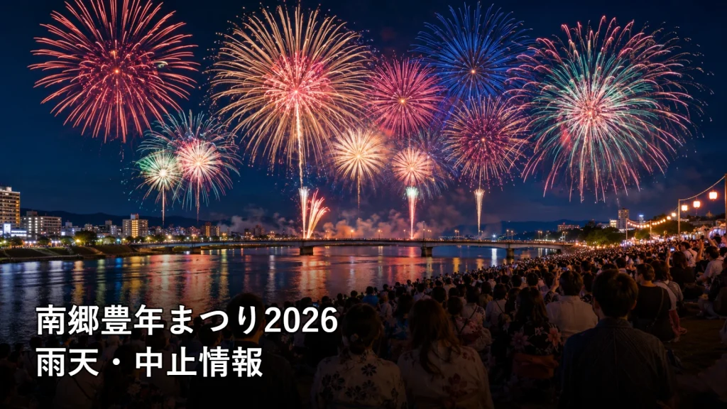 南郷豊年まつり2026の雨天・中止情報を紹介する画像